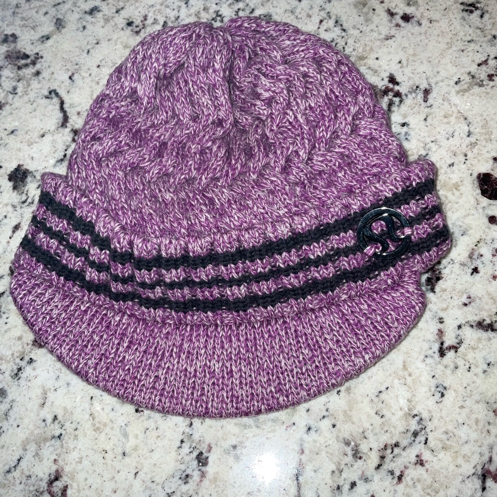 Purple Knit Lululemon hat with Black Stripes